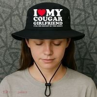 I Love My Cougar Girlfriend GF She Bought Me This Shirt Bucket Hat thumb 3