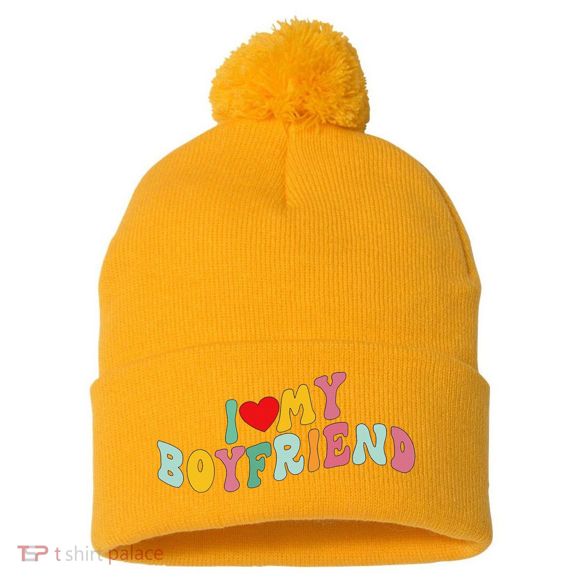 I Love My Boyfriend Groovy I Red Heart My Boyfriend BF Pom Pom 12in Knit Beanie