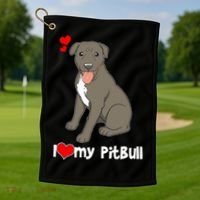 I Love My Pitbull Gift Pit Bull Terrier Gift Golf Towel thumb 1