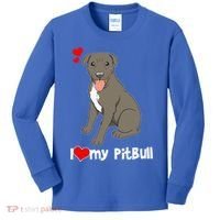 I Love My Pitbull Gift Pit Bull Terrier Gift Kids Long Sleeve Shirt thumb 0