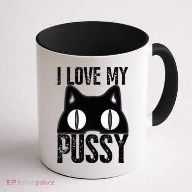I Love My Pussy Cat Funny Halloween Cats Spiderweb Premium Coffee Mug back