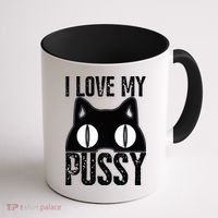 I Love My Pussy Cat Funny Halloween Cats Spiderweb Premium Coffee Mug thumb 1