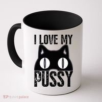 I Love My Pussy Cat Funny Halloween Cats Spiderweb Premium Coffee Mug thumb 0