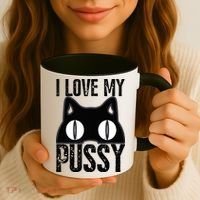I Love My Pussy Cat Funny Halloween Cats Spiderweb Premium Coffee Mug thumb 3