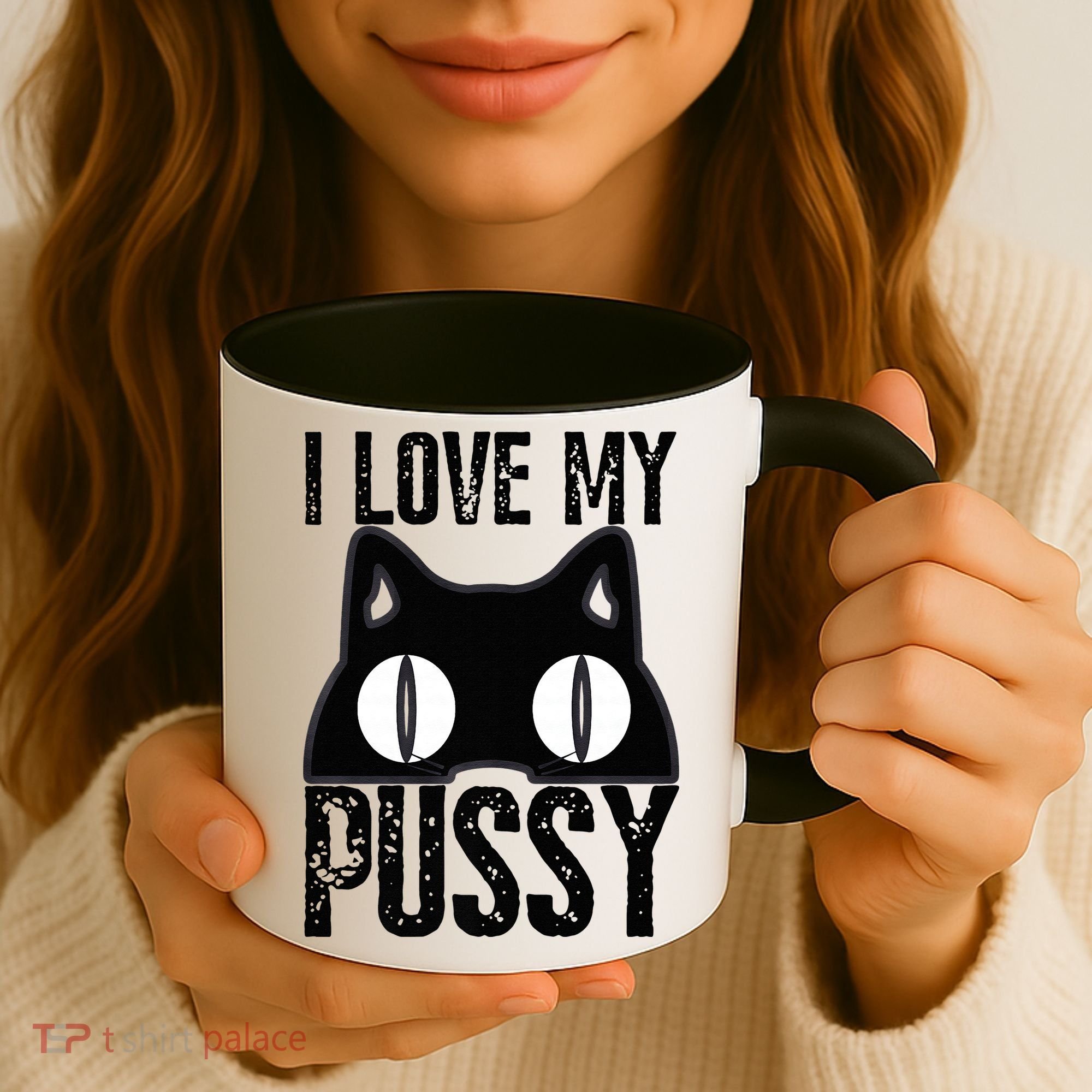 I Love My Pussy Cat Funny Halloween Cats Spiderweb Premium Coffee Mug