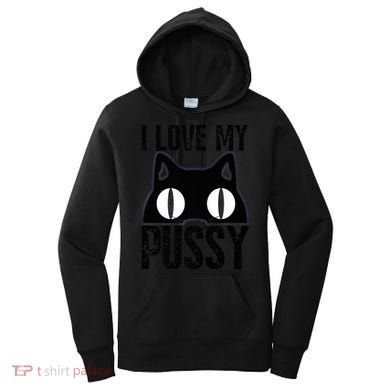 I Love My Pussy Cat Funny Halloween Cats Spiderweb Premium Women's Hoodie