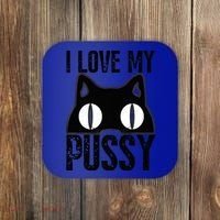 I Love My Pussy Cat Funny Halloween Cats Spiderweb Premium Coaster thumb 0