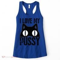 I Love My Pussy Cat Funny Halloween Cats Spiderweb Premium Women's Tank Top thumb 0