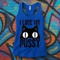 I Love My Pussy Cat Funny Halloween Cats Spiderweb Premium Women's Tank Top thumb 3