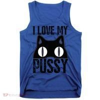 I Love My Pussy Cat Funny Halloween Cats Spiderweb Premium Tank Top thumb 0