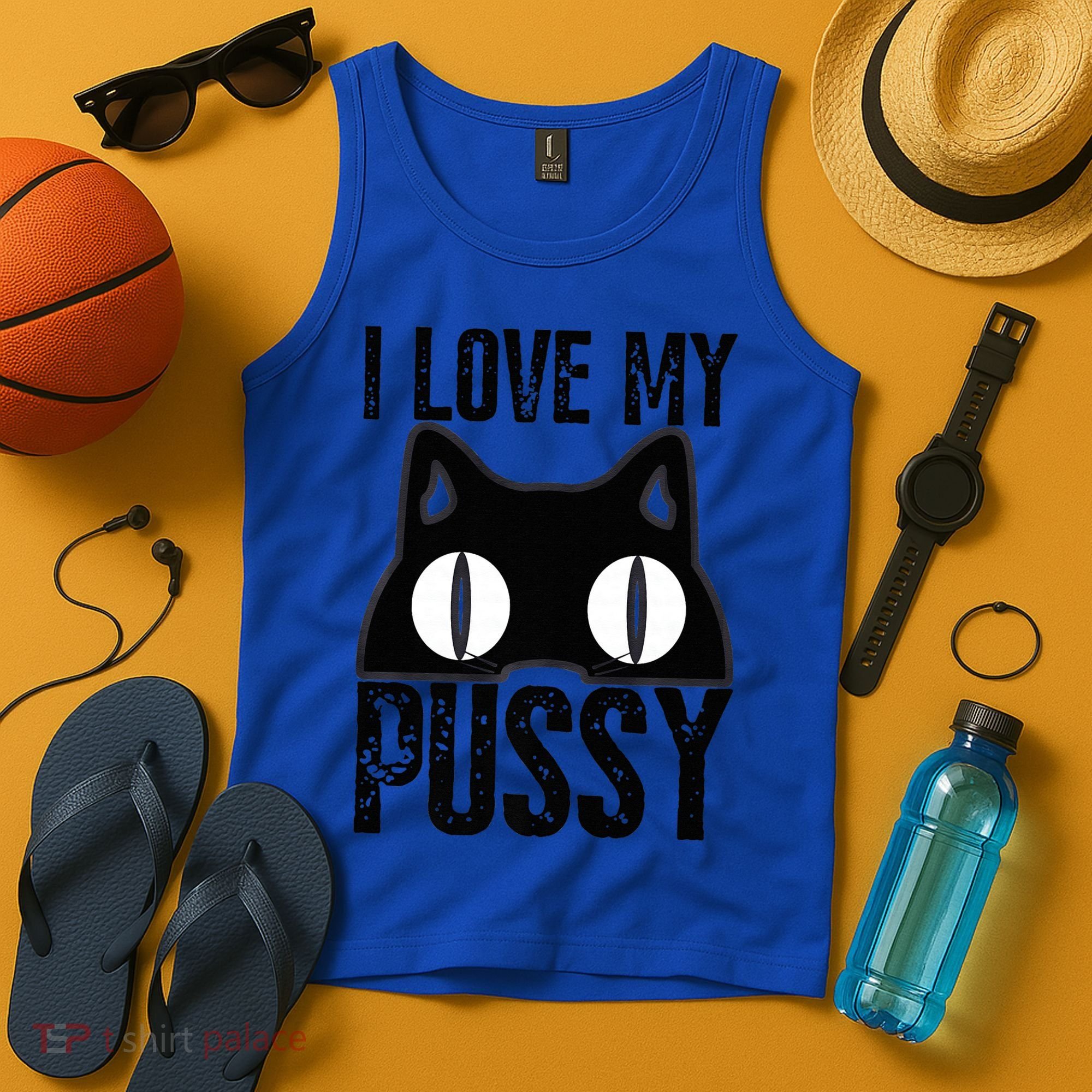 I Love My Pussy Cat Funny Halloween Cats Spiderweb Premium Tank Top