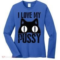 I Love My Pussy Cat Funny Halloween Cats Spiderweb Premium Women's Long Sleeve Shirt thumb 0