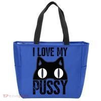 I Love My Pussy Cat Funny Halloween Cats Spiderweb Premium Tote Bag thumb 0