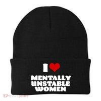 I Love Mentally Unstable Women Red Heart Funny Sarcastic Beanie thumb 0