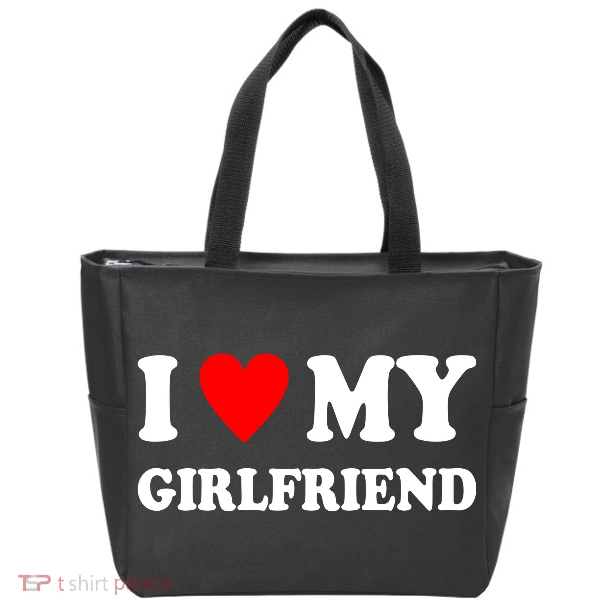 I Love My Girlfriend Heart Boyfriend Couples Tote Bag