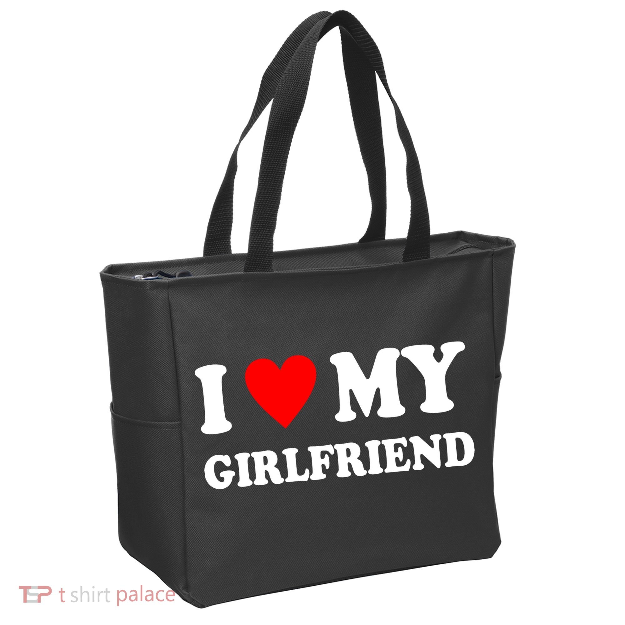 I Love My Girlfriend Heart Boyfriend Couples Tote Bag