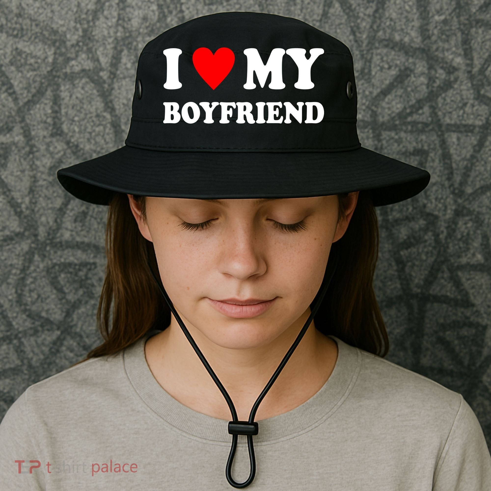I Love My Boyfriend Heart Girlfriend Couples Bucket Hat