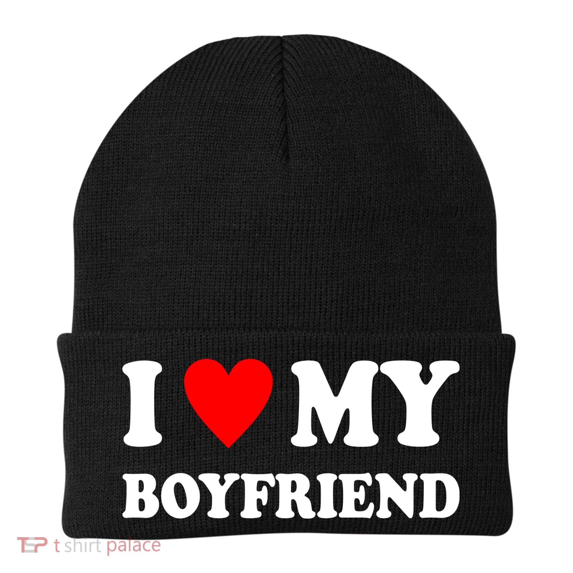 I Love My Boyfriend Heart Girlfriend Couples Beanie
