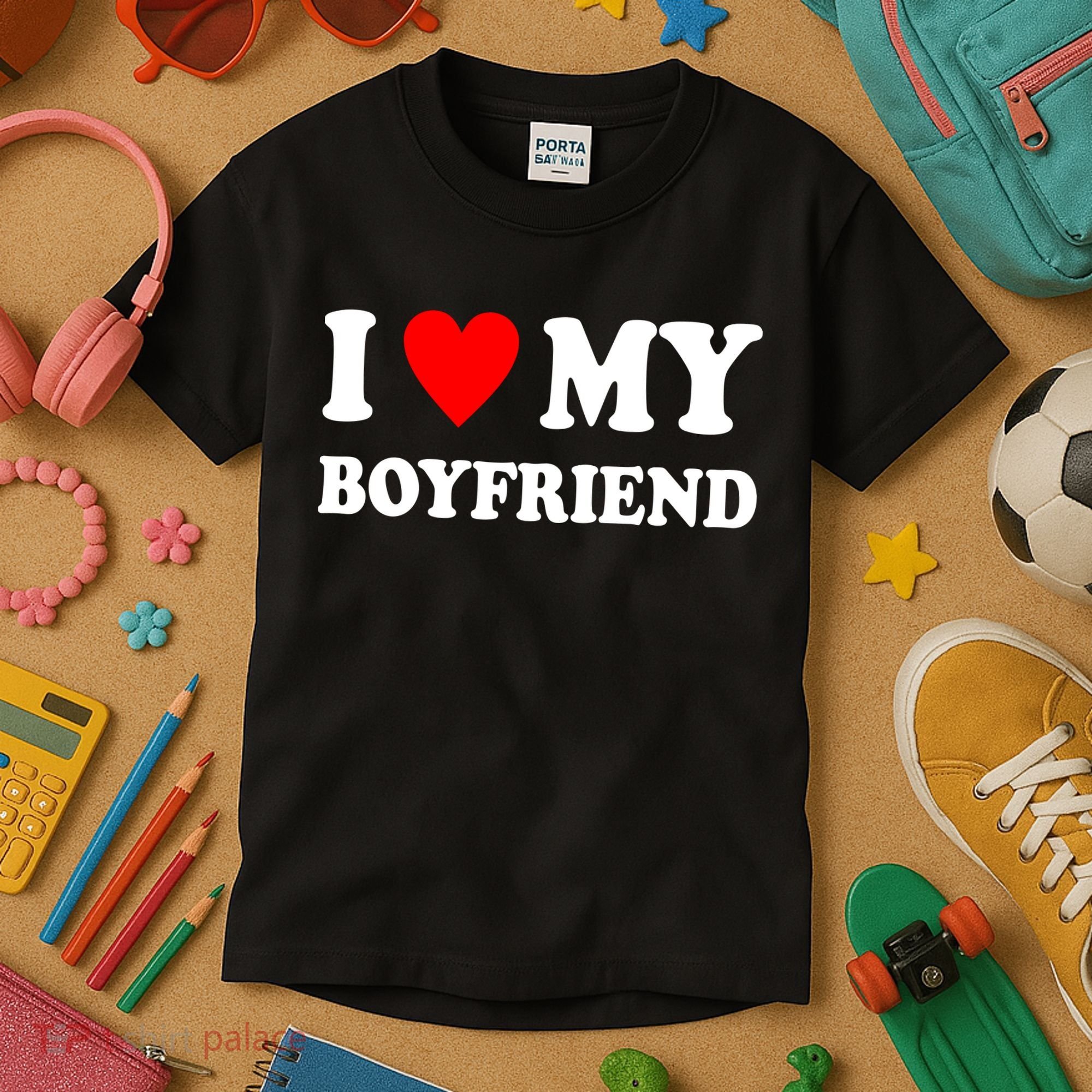 I Love My Boyfriend Heart Girlfriend Couples Kids T-Shirt