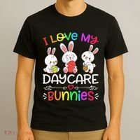 I Love My Daycare Bunnies Teacher Easter Day T-Shirt thumb 3
