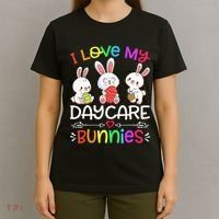 I Love My Daycare Bunnies Teacher Easter Day T-Shirt thumb 4