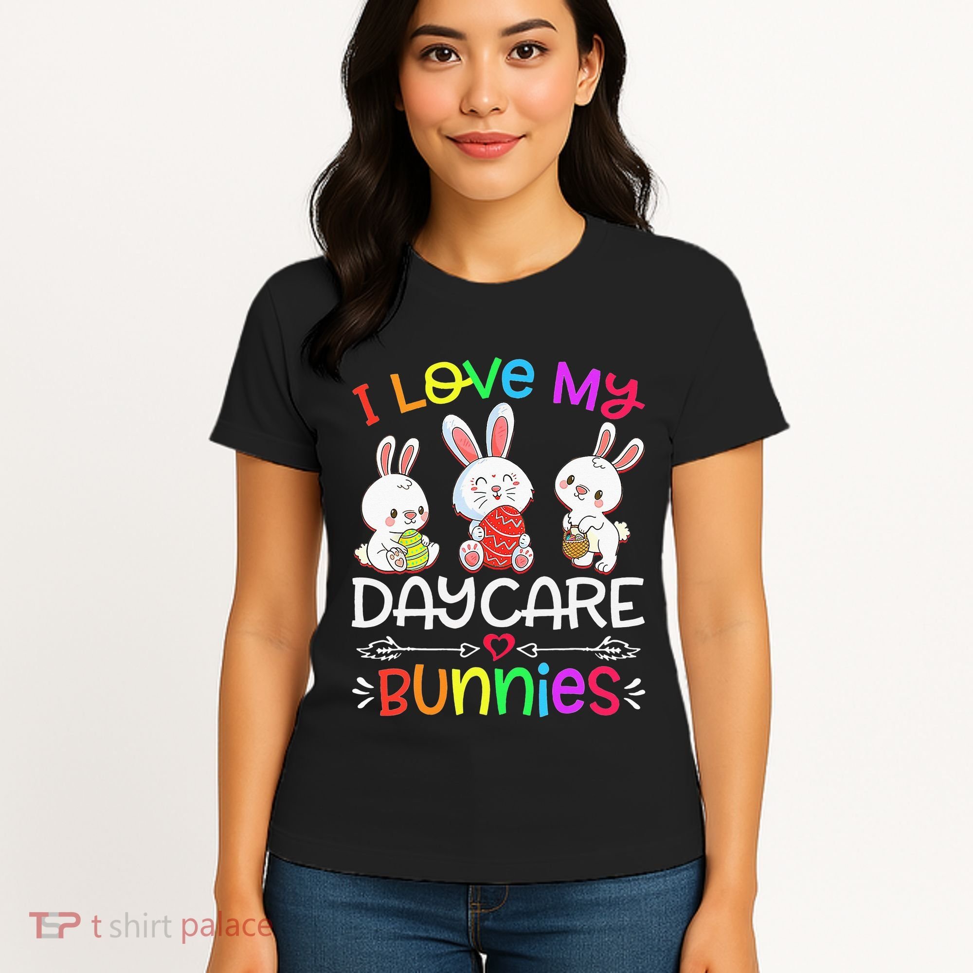 I Love My Daycare Bunnies Teacher Easter Day Women's T-Shirt