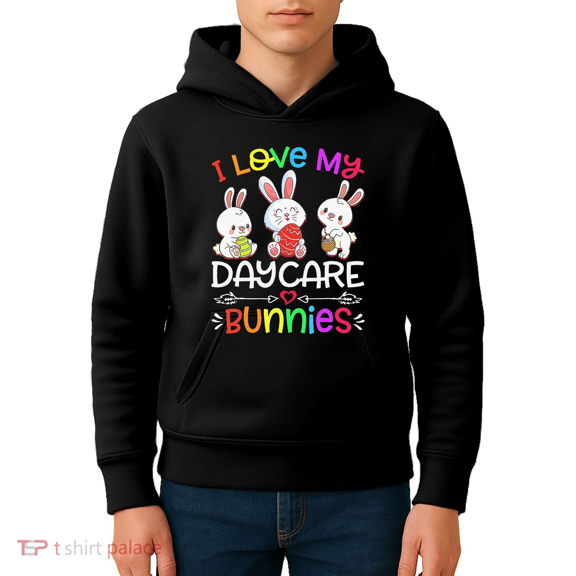 I Love My Daycare Bunnies Teacher Easter Day Kids Hoodie