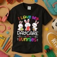 I Love My Daycare Bunnies Teacher Easter Day Kids T-Shirt thumb 3