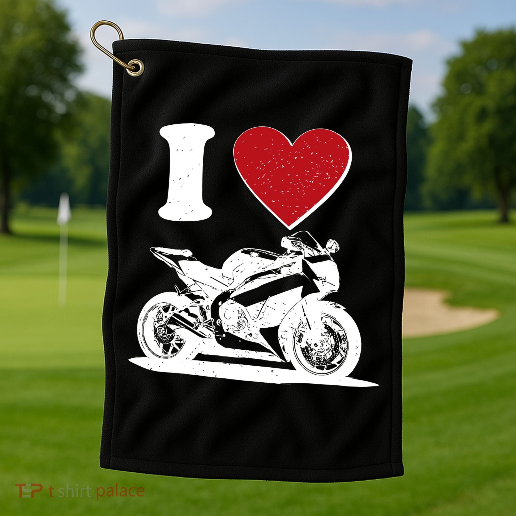 I Love Motorcycles Golf Towel