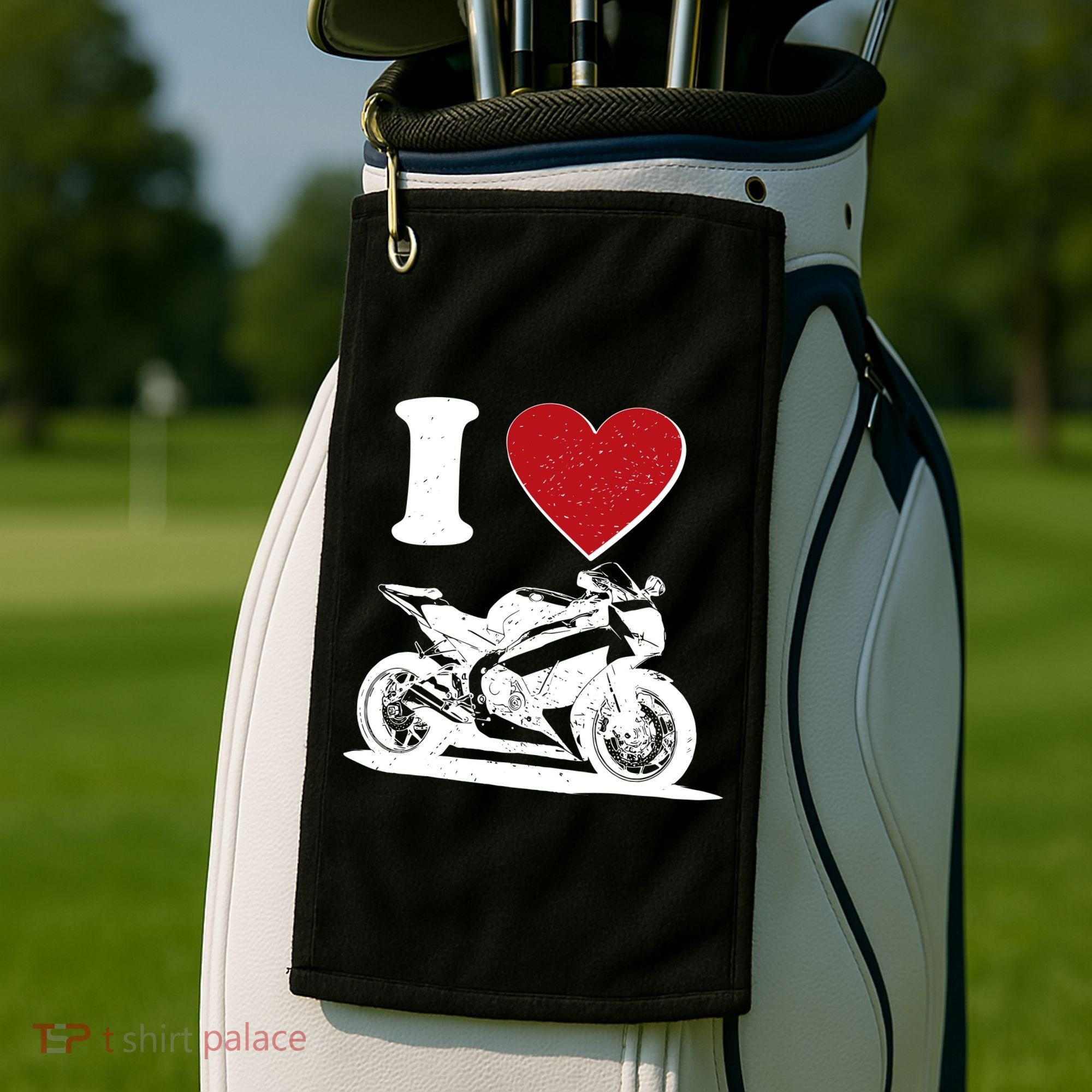 I Love Motorcycles Golf Towel