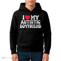 I Love My Autistic Boyfriend I Heart My Bf Girlfriend Kids Hoodie thumb 4
