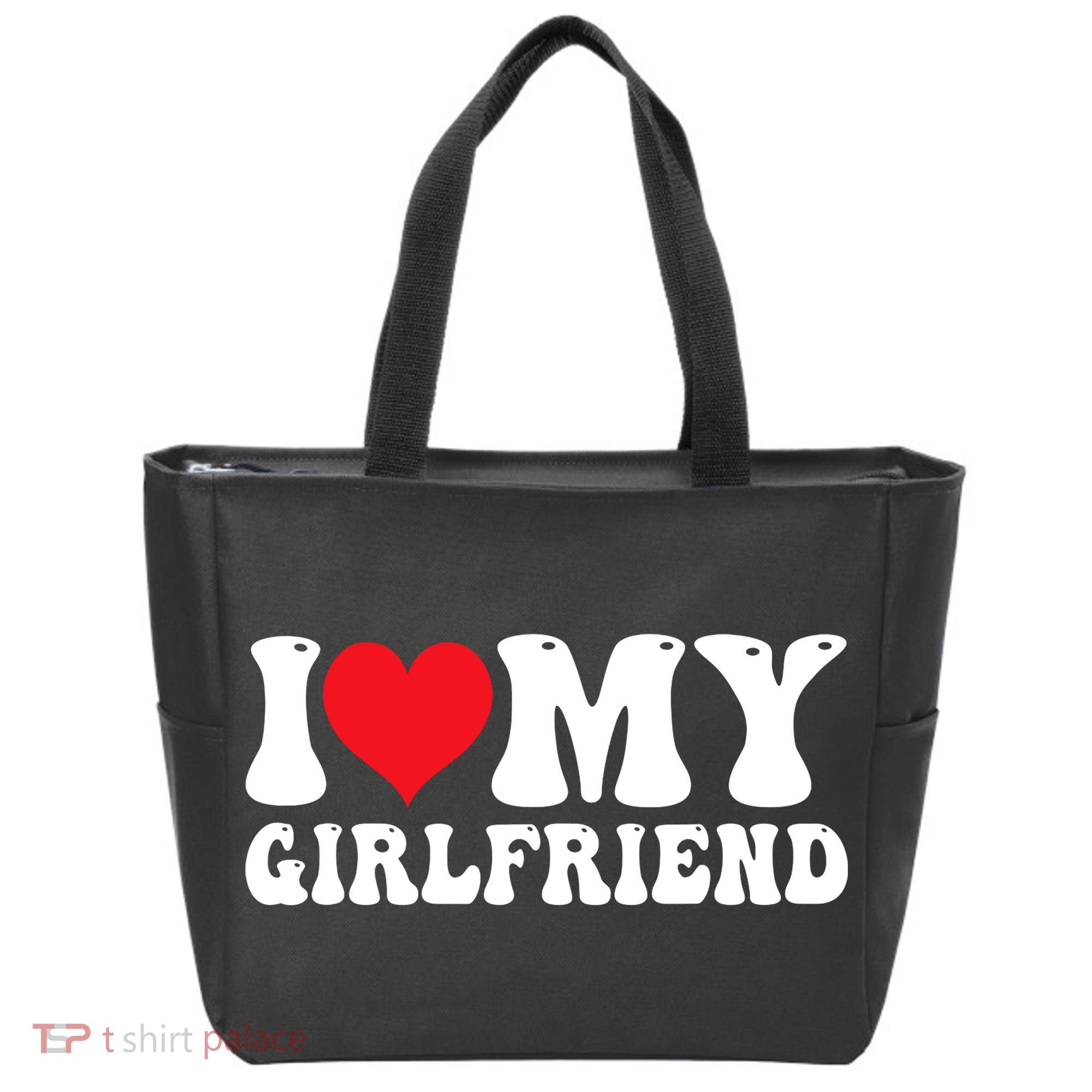 I Love My Girlfriend Heart Boyfriend Couples Tote Bag