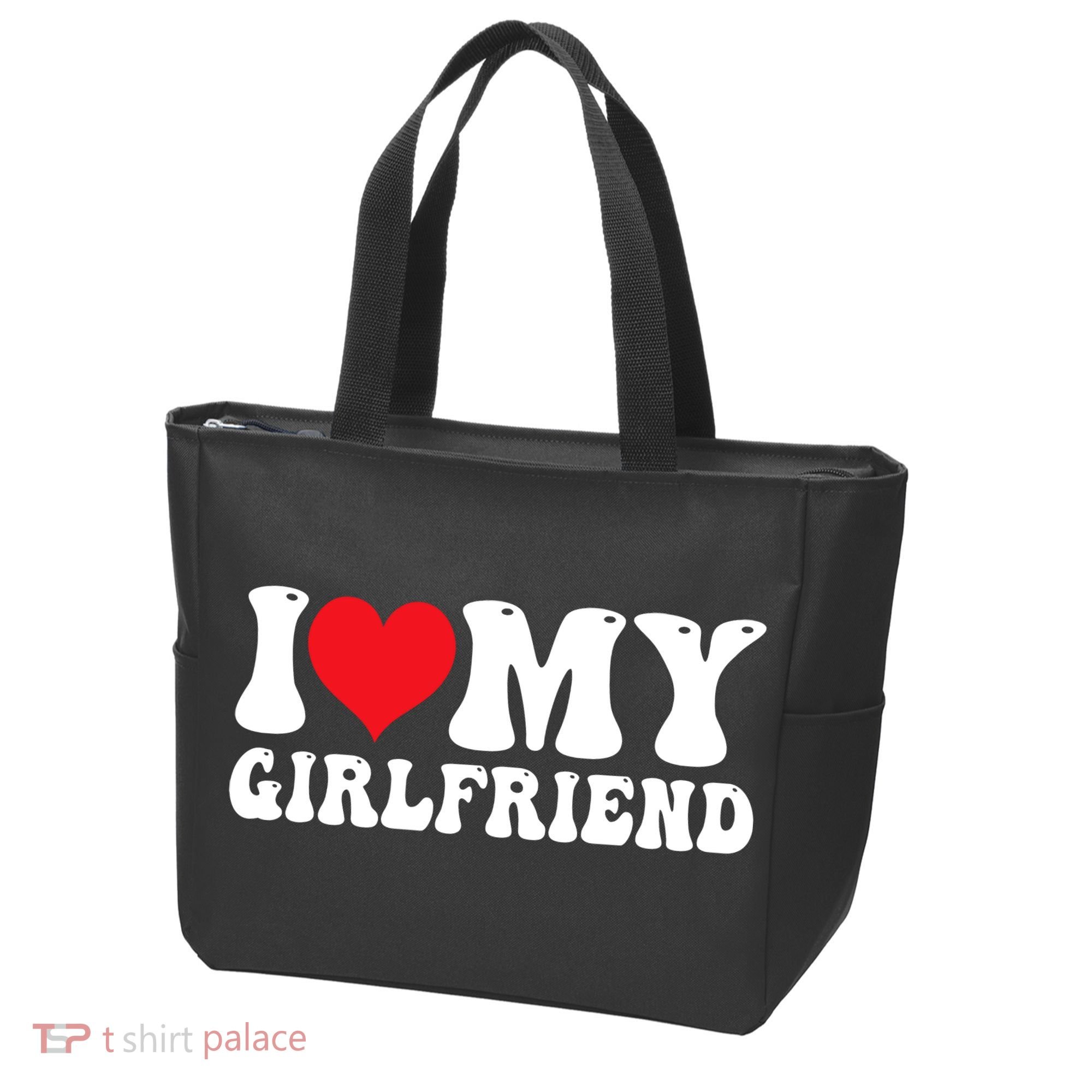 I Love My Girlfriend Heart Boyfriend Couples Tote Bag