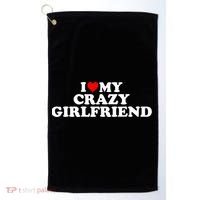 I Love My Crazy Girlfriend GF Red Heart Golf Towel thumb 0