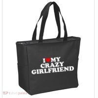 I Love My Crazy Girlfriend GF Red Heart Tote Bag thumb 2