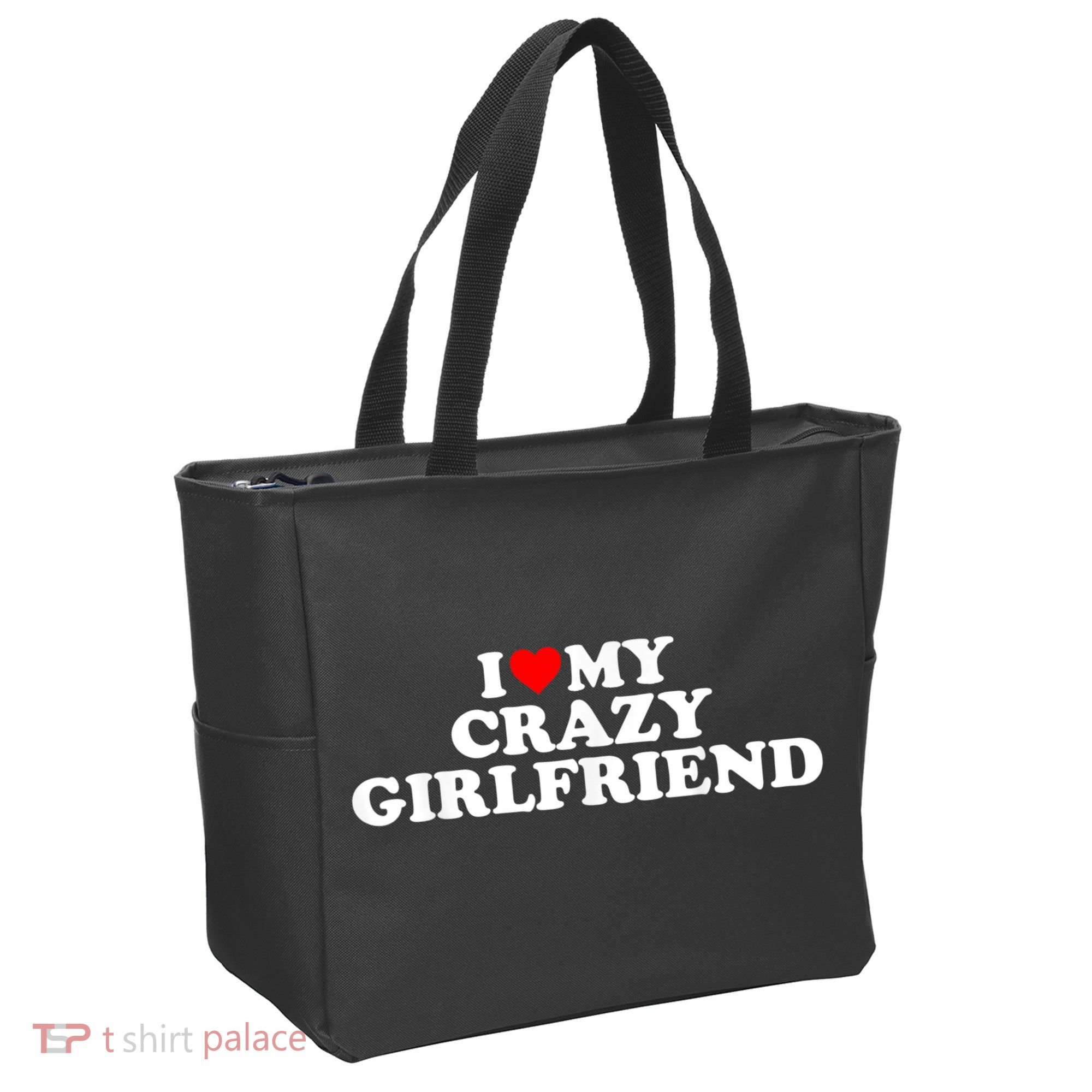 I Love My Crazy Girlfriend GF Red Heart Tote Bag