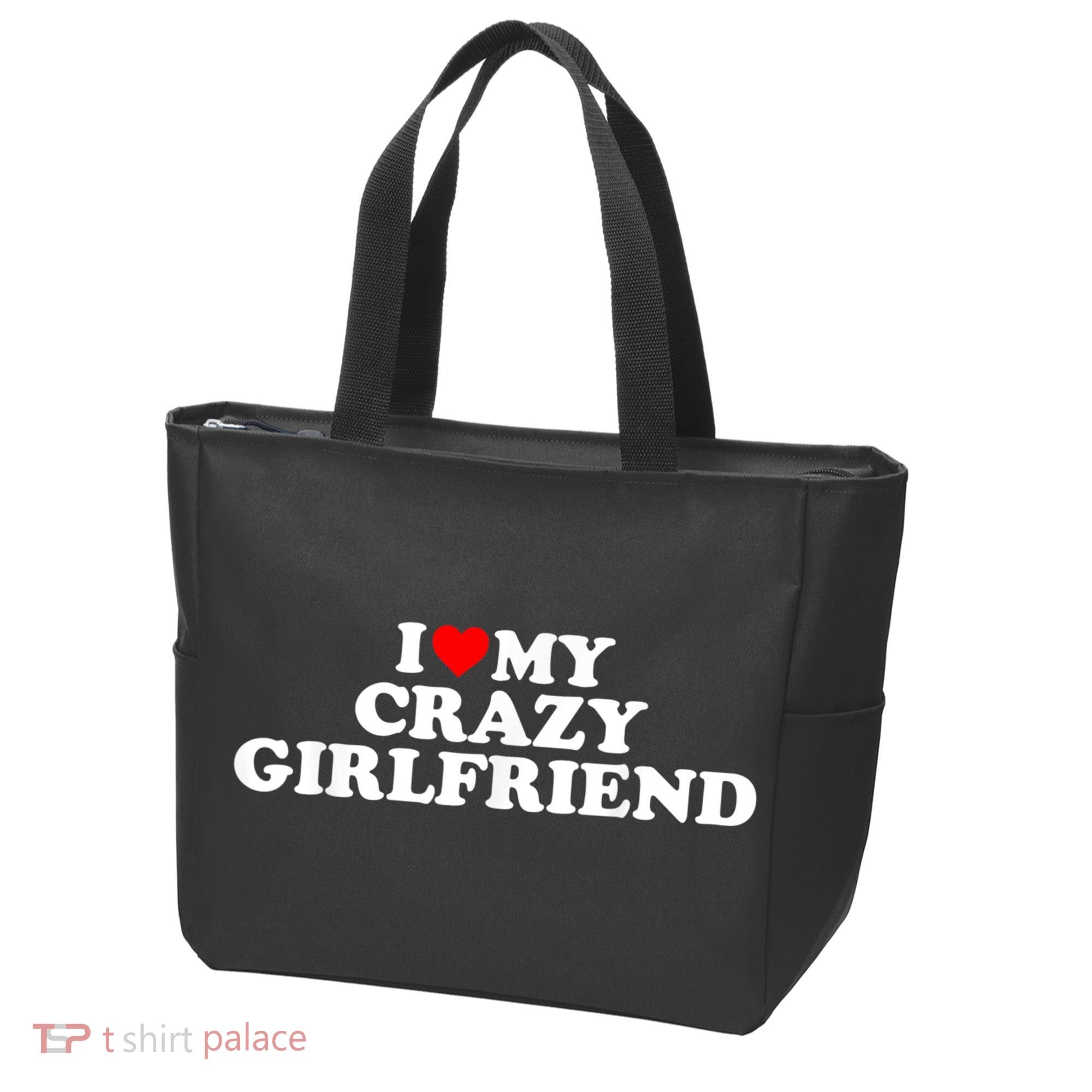 I Love My Crazy Girlfriend GF Red Heart Tote Bag