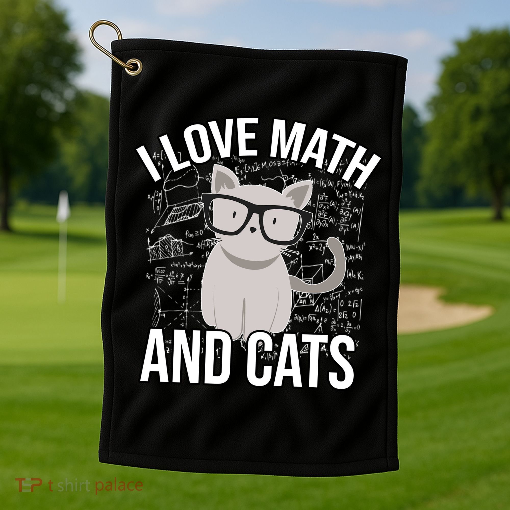 I Love Math And Cats Funny Golf Towel