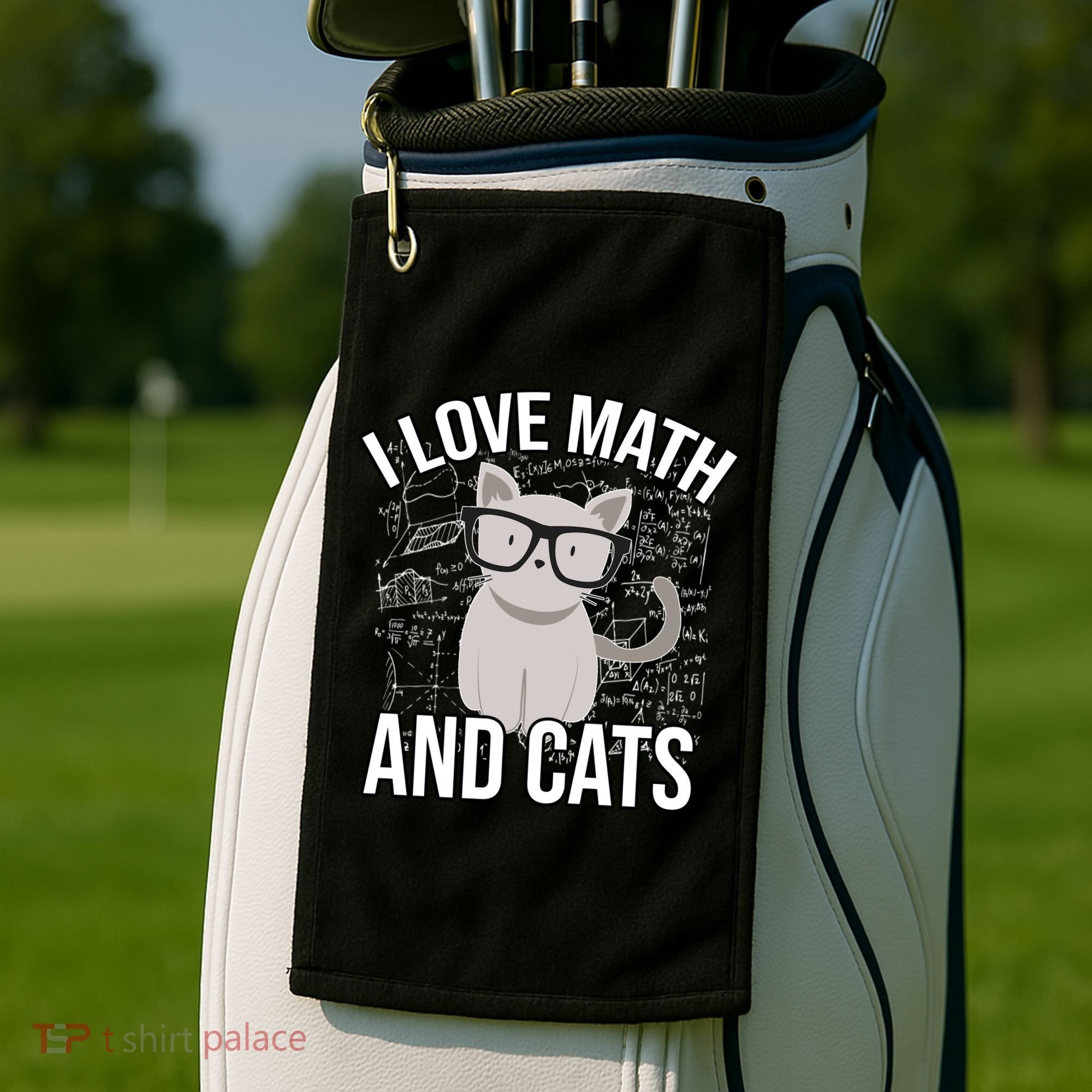 I Love Math And Cats Funny Golf Towel