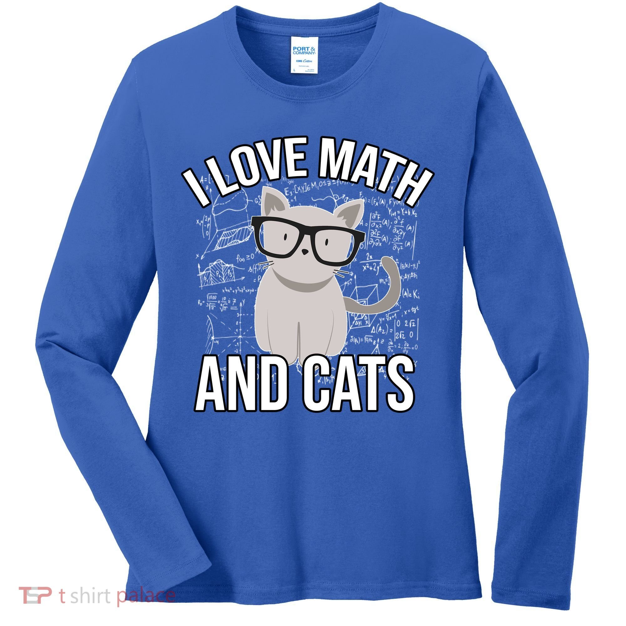 I Love Math And Cats Funny Women's Long Sleeve Shirt