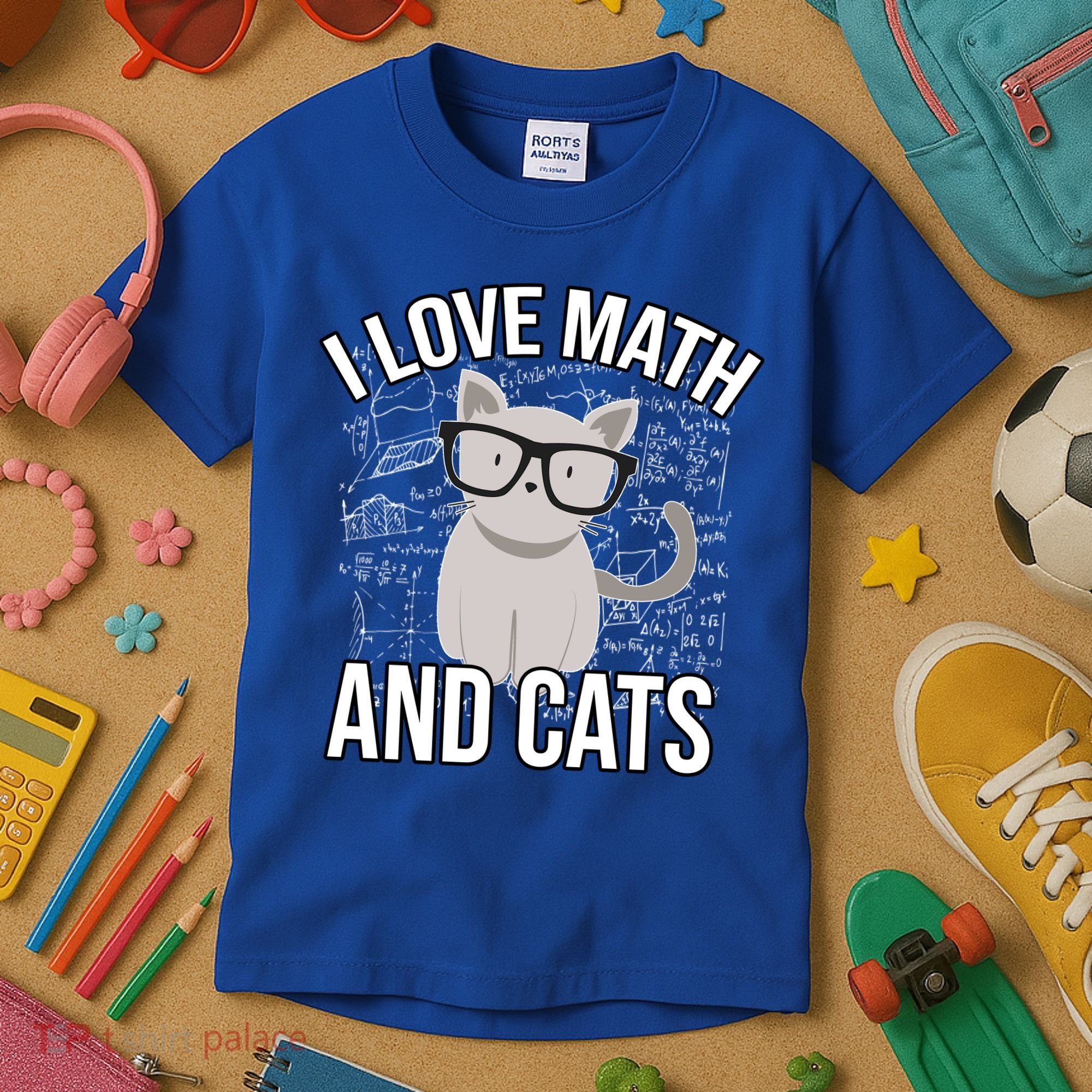 I Love Math And Cats Funny Kids T-Shirt