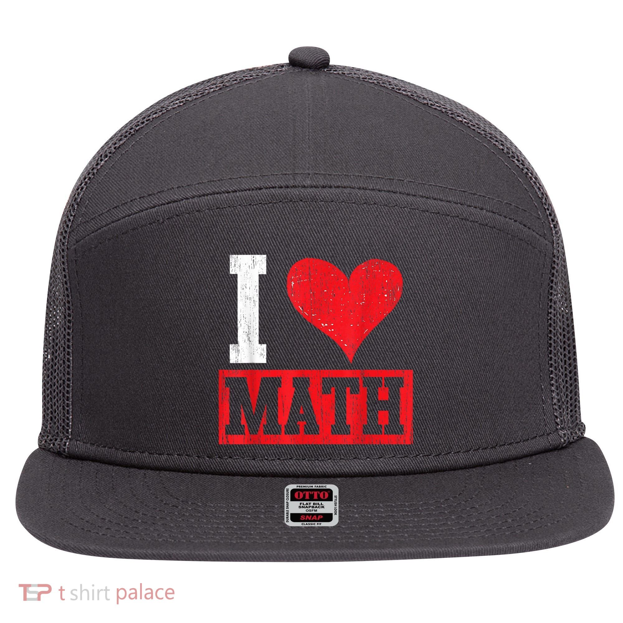 I Love Math Heart Math 7 Panel Mesh Trucker Snapback Hat