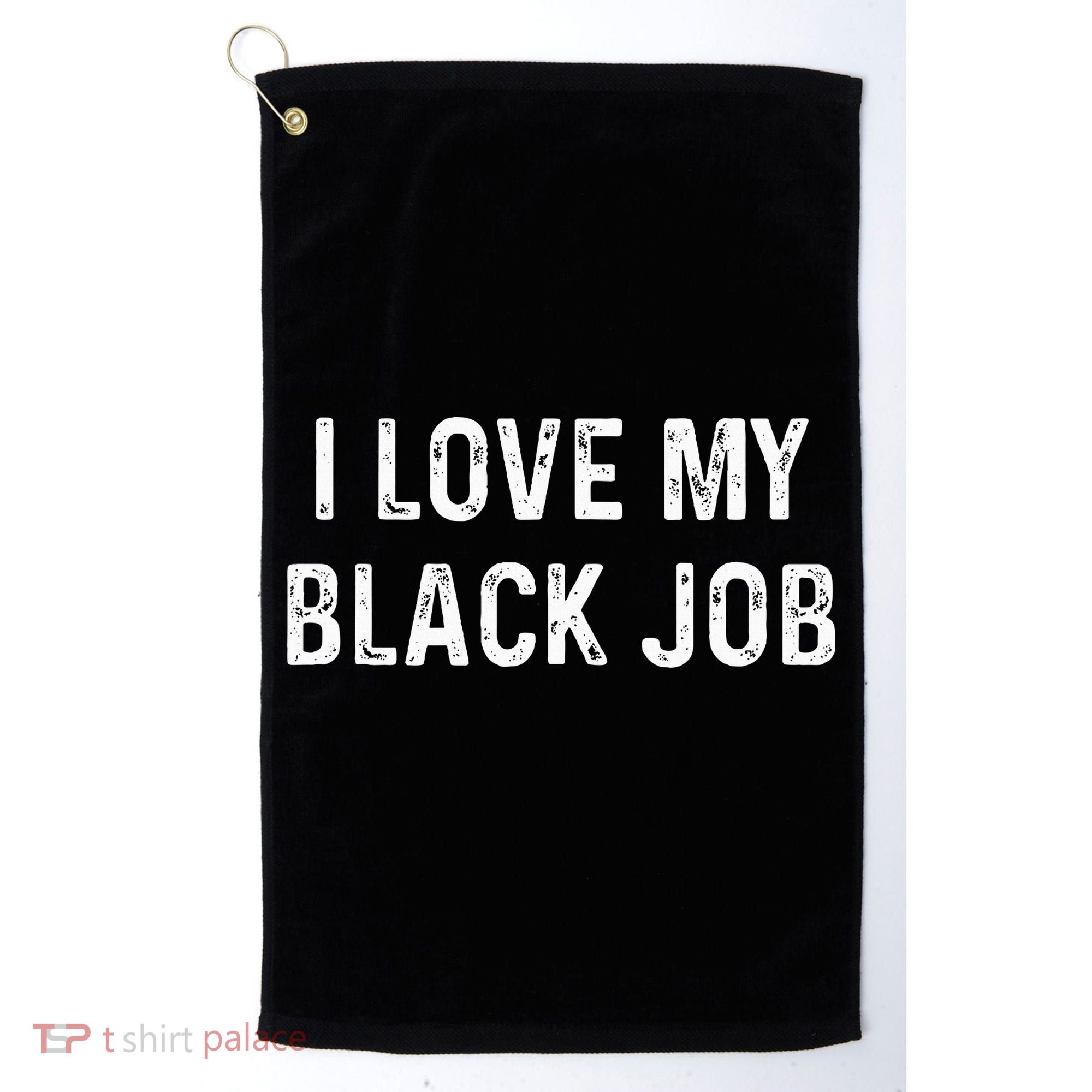 I Love My Black Job Heart Distressed Golf Towel