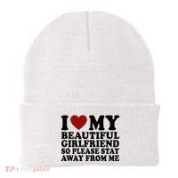 I Love My Girlfriend So Please Stay Away From Me Funny Gift Beanie thumb 0