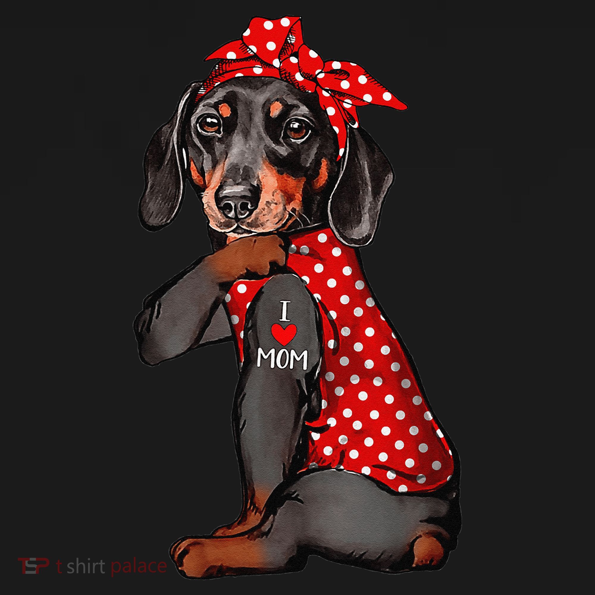 I Love Mom Tattoo Funny Dachshund Dog Wearing Bandana Women's Hoodie