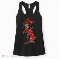I Love Mom Tattoo Funny Dachshund Dog Wearing Bandana Women's Tank Top thumb 0