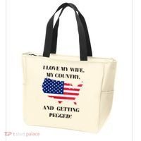 I LOVE MY WIFE, MY COUNTRY, AND GETTING PEGGED!  Tote Bag thumb 3