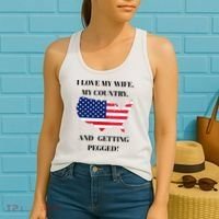 I LOVE MY WIFE, MY COUNTRY, AND GETTING PEGGED!  Women's Tank Top thumb 2