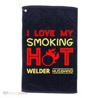 I Love My Smoking Hot Welder Husband Golf Towel thumb 0
