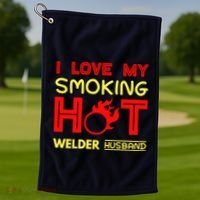 I Love My Smoking Hot Welder Husband Golf Towel thumb 1